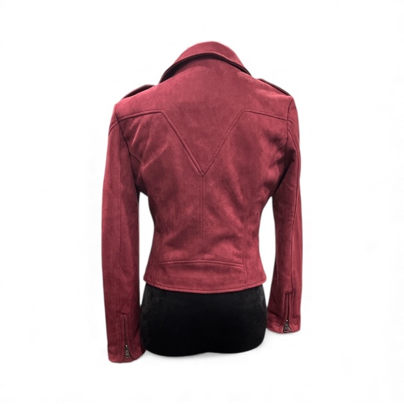 NWOT LA Coalition Burgundy Suede Vegan Leather Jacket S - Picture 2 of 9